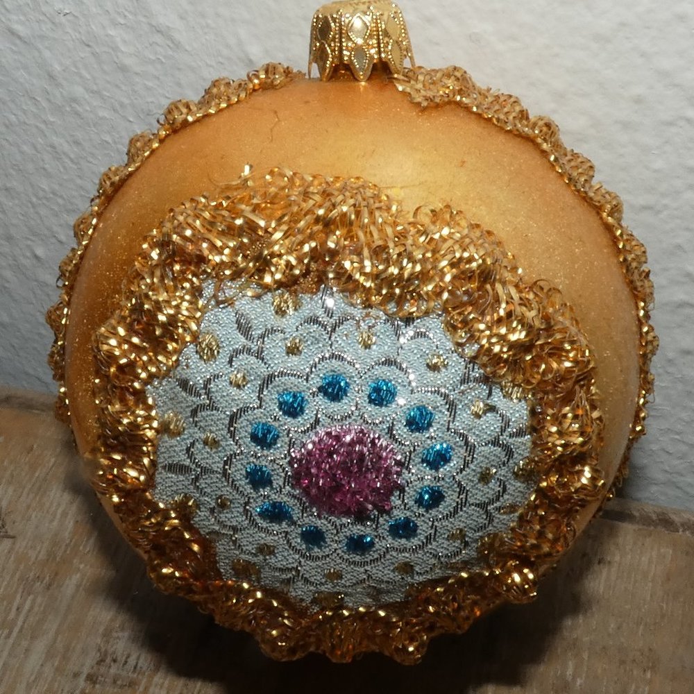 1960's Glass Ornament, Gold Trim - Sparkly, Mid Century Ornament